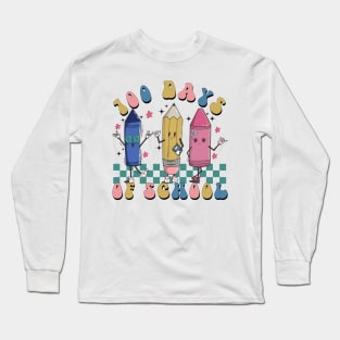 Retro 100 Days of School Shirt, Pencil 100th Day of School Teacher Long Sleeve T-Shirt